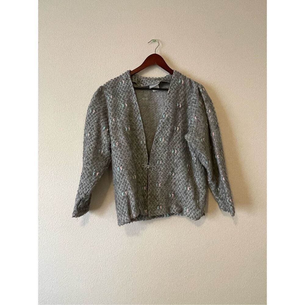 Vintage 80s‎ mohair, lambswool puff sleeve cardigan size medium